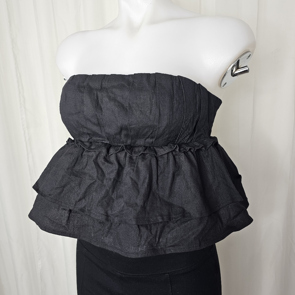 Princess Polly Black Ericka Strapless Top Peplum Pleated Size 6 - Picture 3 of 8